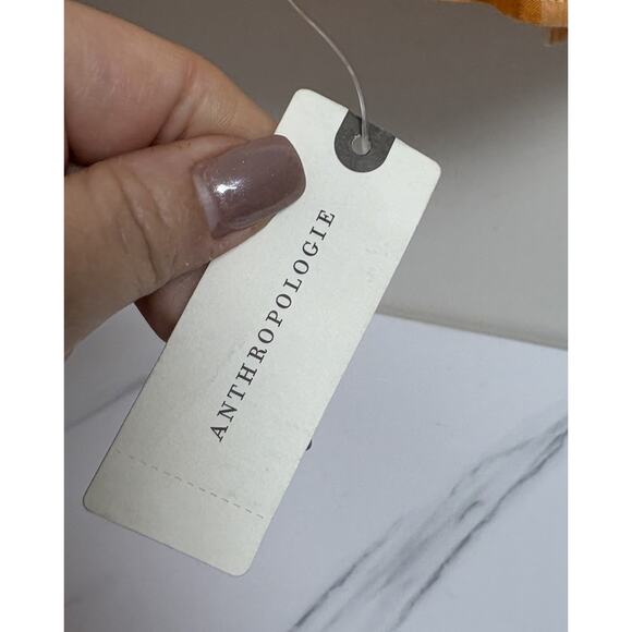 Anthropologie Gingham Check Peplum Tank Top Orange Linen Blend Size Large - Picture 3 of 6